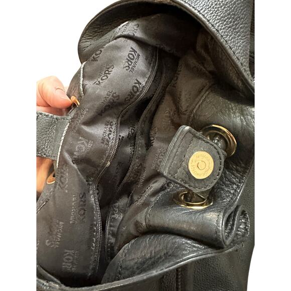 Michael Kors Black Gold-Tone Hardware Tasseled Leather Top Handle Bucket Bag - Picture 15 of 15